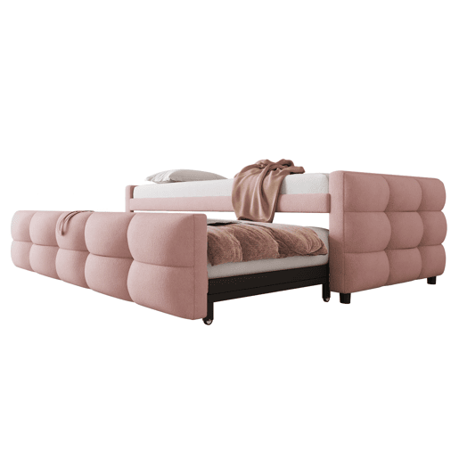 Sofá-cama 90180x190 cm - Puffbett, com estrado de ripas, multifuncional, rosa