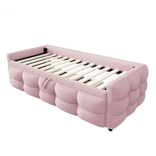 Sofá-cama 90180x190 cm - Puffbett, com estrado de ripas, multifuncional, rosa