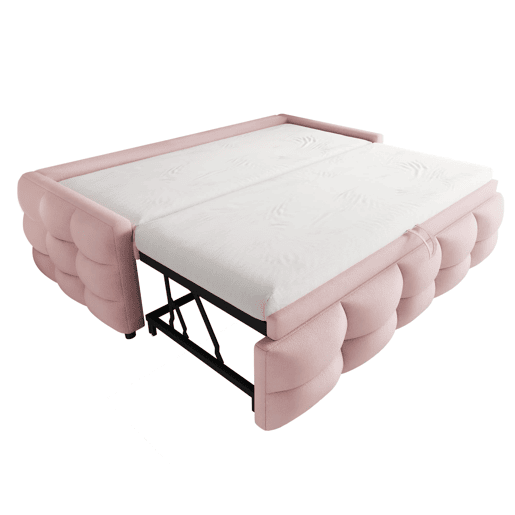 Sofá-cama 90180x190 cm - Puffbett, com estrado de ripas, multifuncional, rosa