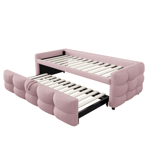 Sofá-cama 90180x190 cm - Puffbett, com estrado de ripas, multifuncional, rosa