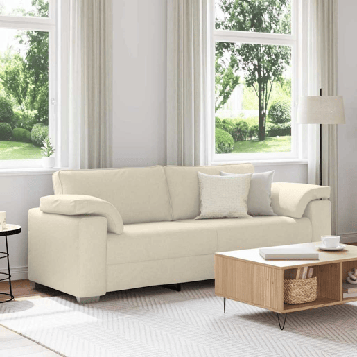 Sofá 3 lugares, Sofá fixo Bege 219 x 77 x 82 cm Tecido de mistura de linho Sofá 3 lugares, Sofá fixo Bege 219 x 77 x 82 cm Tecido de mistura de linho