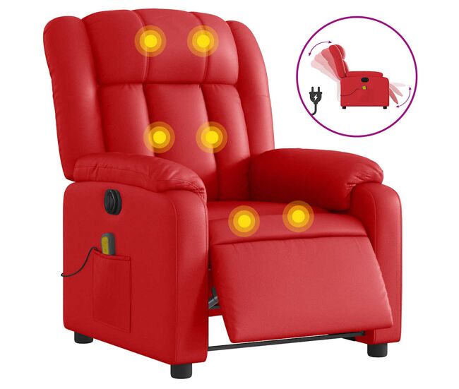 Sillón de masaje reclinable - sillón relax eléctrico de cuero artificial rojo