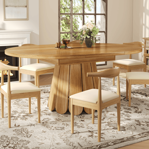 Mesa extensível redonda 118-158 cm - Para até 6 pessoas - Madeira - Castanho