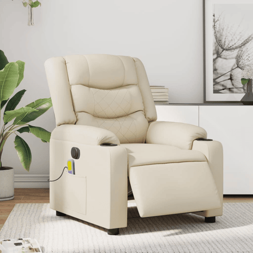 Poltrona massagens reclinável - Poltrona relax elétrica couro artificial creme