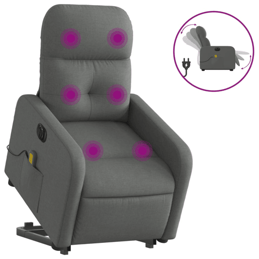 Poltrona elétrica elevatória massagens - Poltrona relax tecido cinzento-escuro