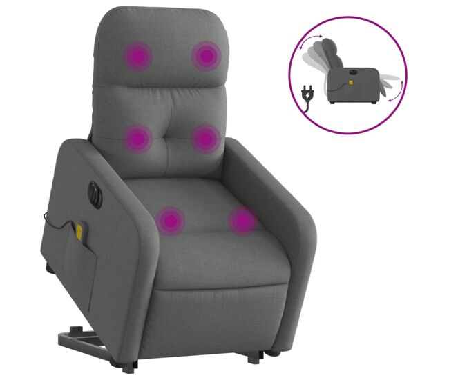 Sillón de masaje eléctrico reclinable - sillón relax elevable tela gris oscuro