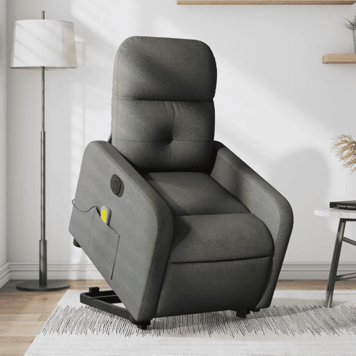 Poltrona elétrica elevatória massagens - Poltrona relax tecido cinzento-escuro