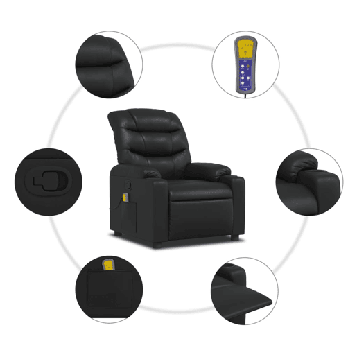 Poltrona de massagens reclinável - Poltrona relax couro artificial preto