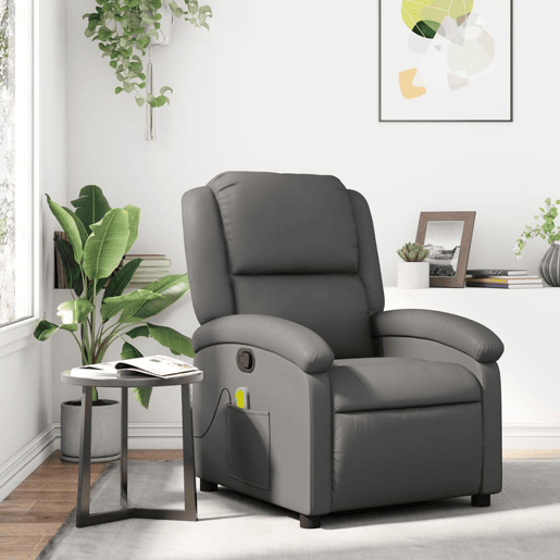 Poltrona de massagens reclinável - Poltrona relax couro artificial cinzento