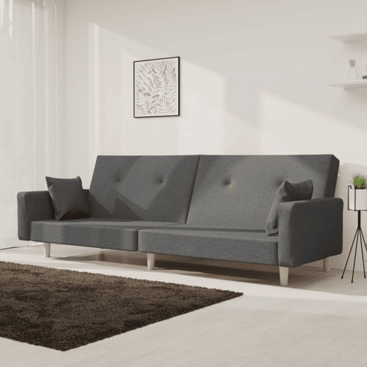 Sofá-cama, Sofá conversível 2 lugares com duas almofadas tecido cinzento-claro