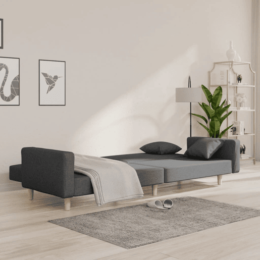 Sofá-cama, Sofá conversível 2 lugares com duas almofadas tecido cinzento-claro