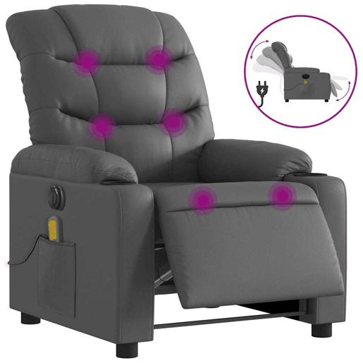 Poltrona massagens reclinável - Poltrona relax elétrica couro artif. cinzento