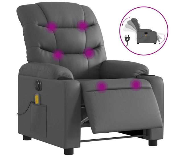 Sillón de masaje reclinable - sillón relax eléctrico cuero sintético gris