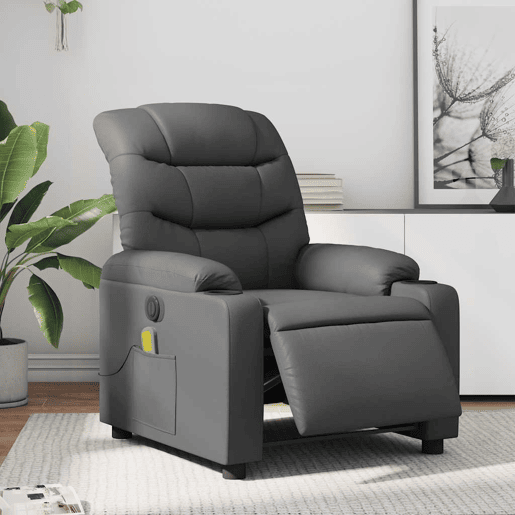Poltrona massagens reclinável - Poltrona relax elétrica couro artif. cinzento