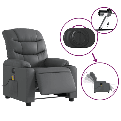 Poltrona massagens reclinável - Poltrona relax elétrica couro artif. cinzento