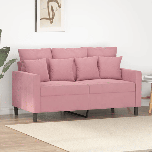 Sofá de 2 lugares - Sofá fixo veludo 120 cm rosa Sofá de 2 lugares - Sofá fixo veludo 120 cm rosa