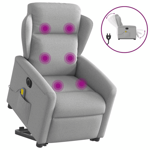 Poltrona elétrica elevatória massagens - Poltrona relax tecido cinzento-nublado