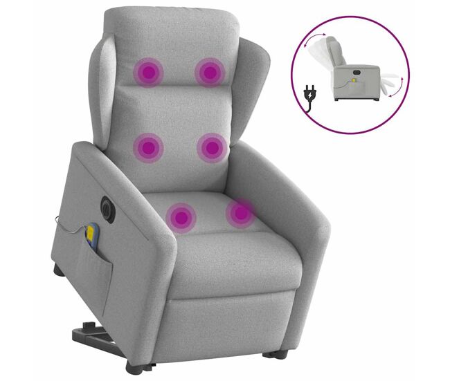 Sillón de masaje eléctrico reclinable - sillón relax elevable tela gris nube