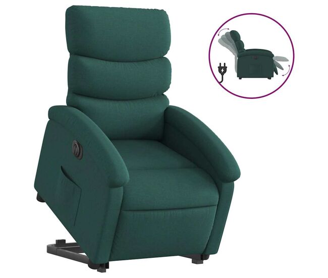 Sillón eléctrico reclinable elevable - sillón relax de tela verde oscuro