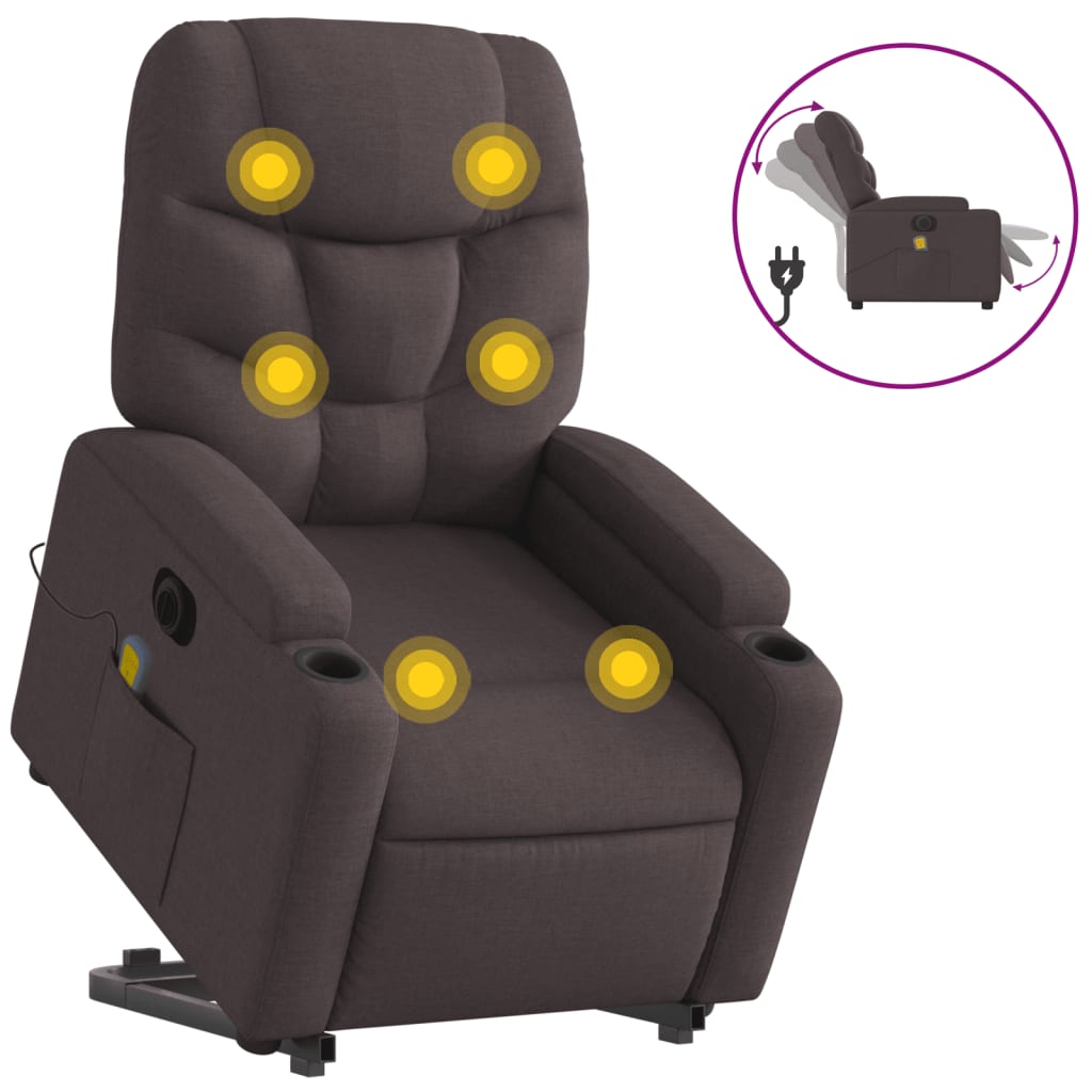 Sillón masaje eléctrico reclinable - sillón relax elevable tela marrón oscuro
