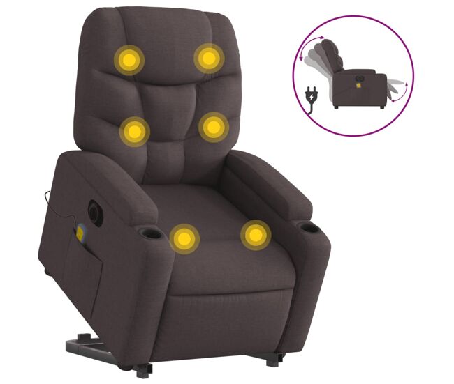Sillón masaje eléctrico reclinable - sillón relax elevable tela marrón oscuro