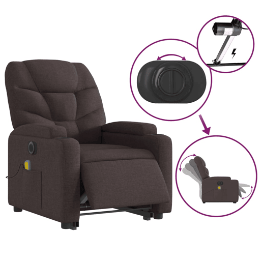 Poltrona elétrica massagens - Poltrona relax tecido castanho-escuro