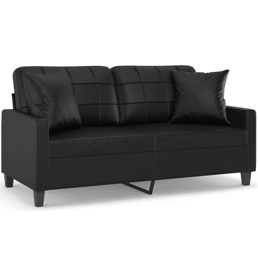Sofá 2 lugares, Sofá fixo + almofadas decoração 140 cm couro artif. preto Sofá 2 lugares, Sofá fixo + almofadas decoração 140 cm couro artif. preto