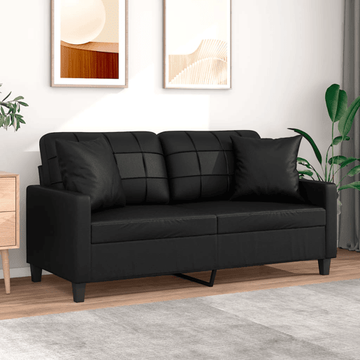 Sofá 2 lugares, Sofá fixo + almofadas decoração 140 cm couro artif. preto Sofá 2 lugares, Sofá fixo + almofadas decoração 140 cm couro artif. preto