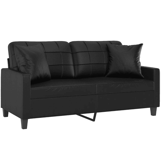 Sofá 2 lugares, Sofá fixo + almofadas decoração 140 cm couro artif. preto Sofá 2 lugares, Sofá fixo + almofadas decoração 140 cm couro artif. preto