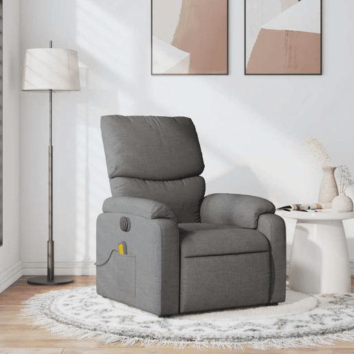 Poltrona de massagens reclinável - Poltrona relax tecido cinzento-escuro