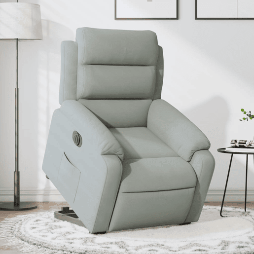 Poltrona reclinável - Poltrona relax elétrica veludo cinzento-claro