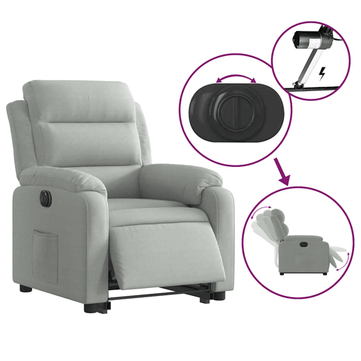 Poltrona reclinável - Poltrona relax elétrica veludo cinzento-claro