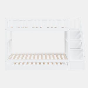 Cama beliche infantil 90x200 cm - Cama extraível, escada de segurança, branca