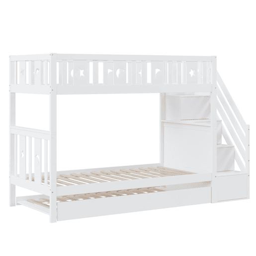 Cama beliche infantil 90x200 cm - Cama extraível, escada de segurança, branca