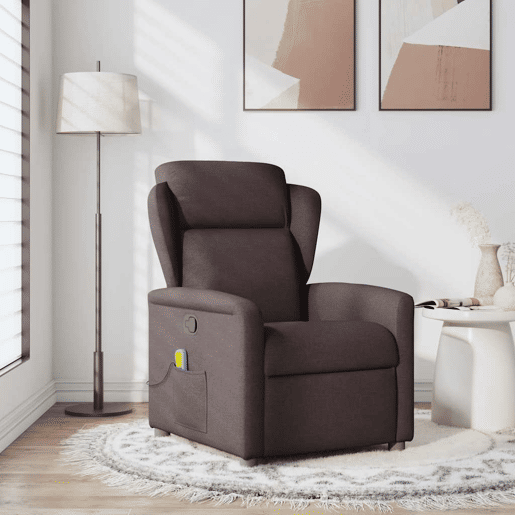 Poltrona de massagens reclinável - Poltrona relax tecido castanho-escuro Poltrona de massagens reclinável - Poltrona relax tecido castanho-escuro