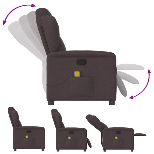 Poltrona de massagens reclinável - Poltrona relax tecido castanho-escuro Poltrona de massagens reclinável - Poltrona relax tecido castanho-escuro