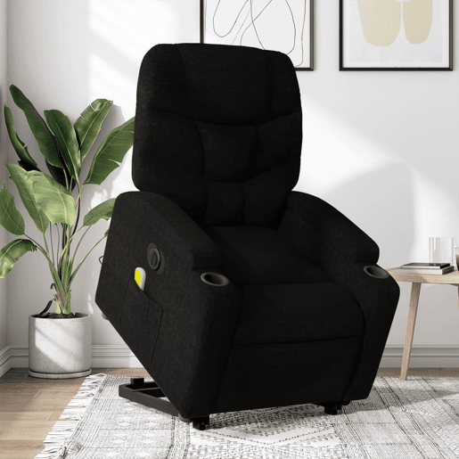 Poltrona elétrica elevatória massagens - Poltrona relax tecido preto
