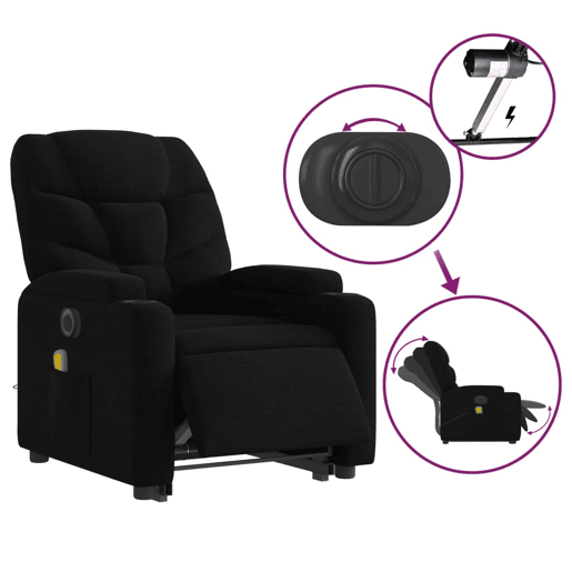 Poltrona elétrica elevatória massagens - Poltrona relax tecido preto