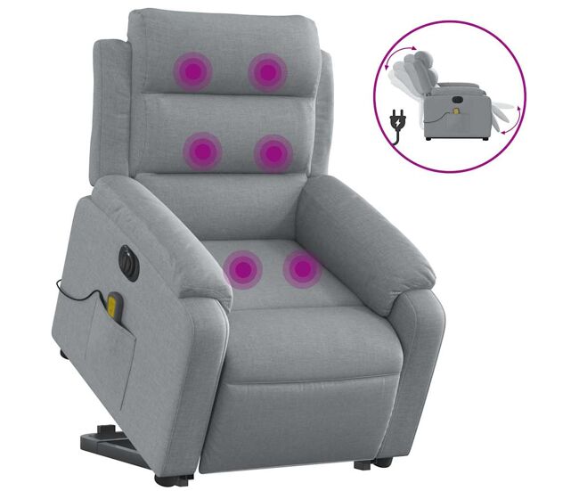 Sillón de masaje eléctrico reclinable - sillón relax elevable tela gris claro