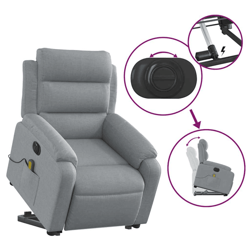 Poltrona elétrica reclinável massagens - Poltrona relax tecido cinzento-claro