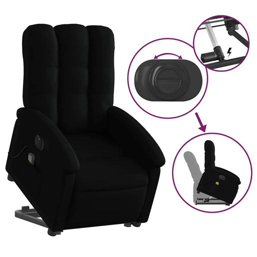 Poltrona elétrica elevatória massagens - Poltrona relax tecido preto