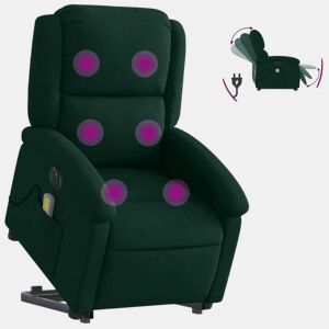 Poltrona massagens elevatória elétrica veludo verde-escuro