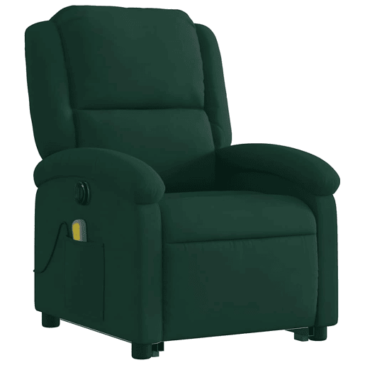 Poltrona massagens elevatória elétrica veludo verde-escuro