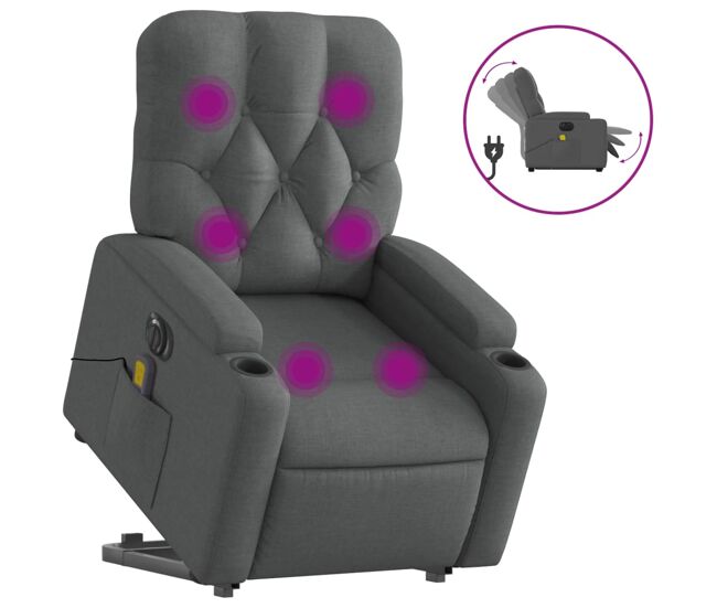Sillón de masaje eléctrico reclinable - sillón relax elevable tela gris oscuro