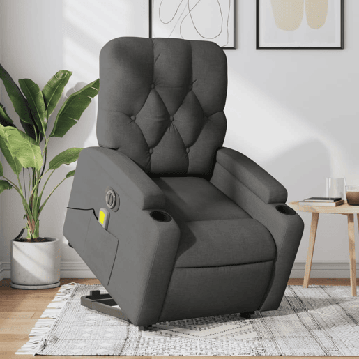 Poltrona elétrica elevatória massagens - Poltrona relax tecido cinzento-escuro