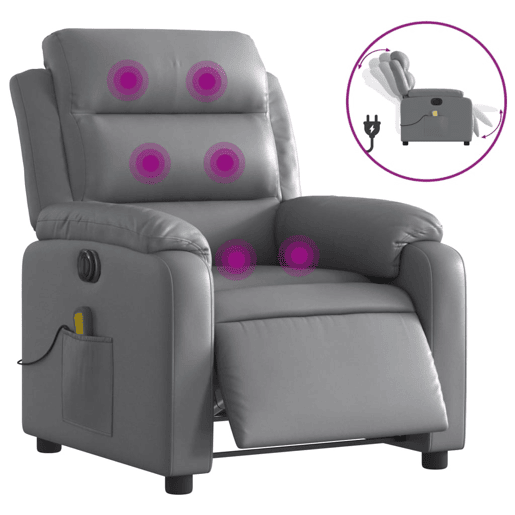 Poltrona massagens reclinável - Poltrona relax elétrica couro artif. cinzento
