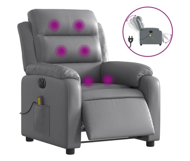 Sillón de masaje reclinable - sillón relax eléctrico cuero sintético gris