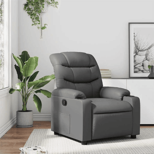 Poltrona reclinável - Poltrona relax couro artificial cinzento