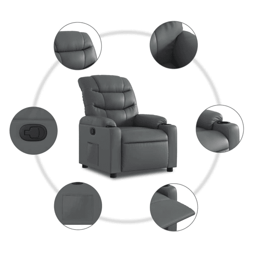 Poltrona reclinável - Poltrona relax couro artificial cinzento