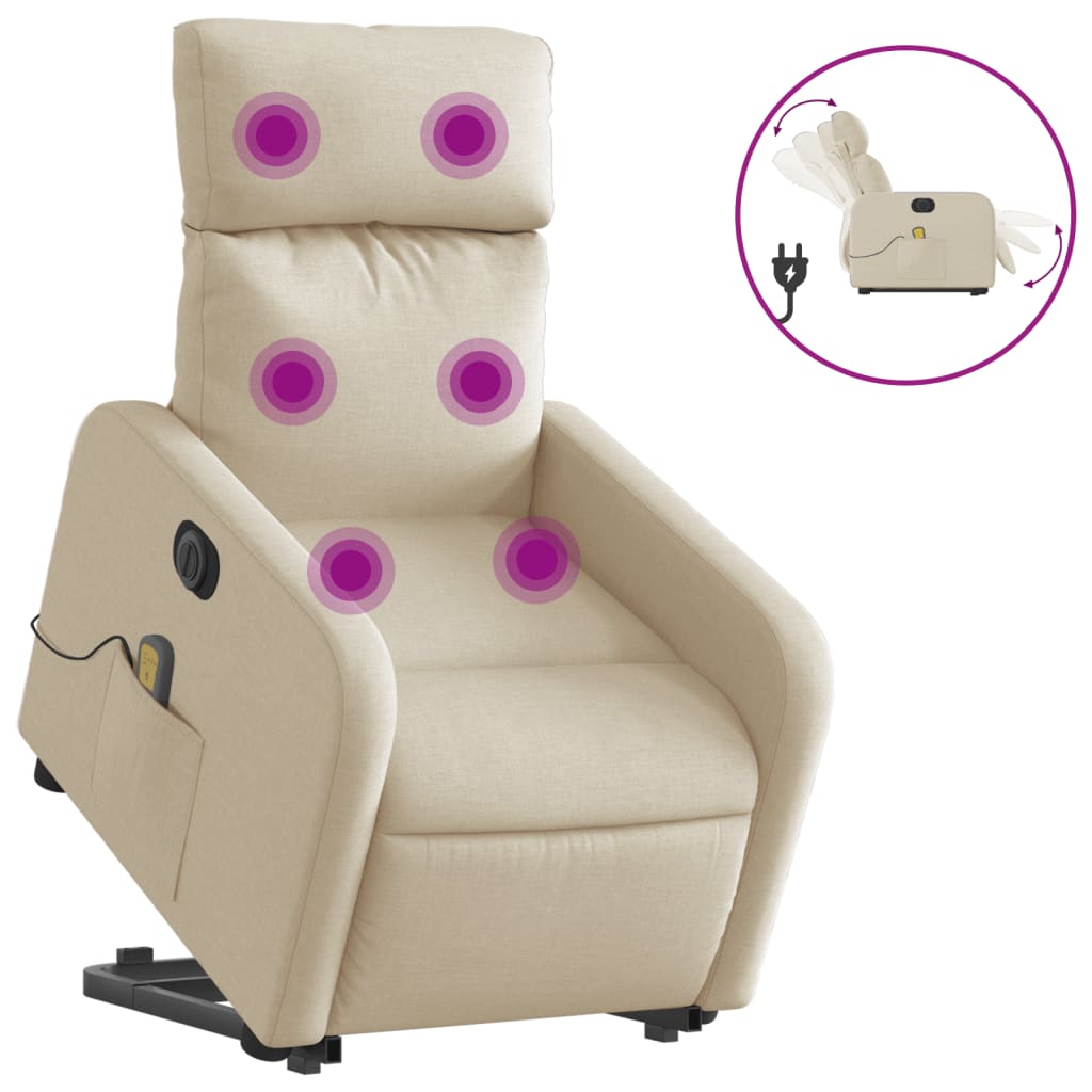 Sillón de masaje eléctrico reclinable - sillón relax elevable tela crema